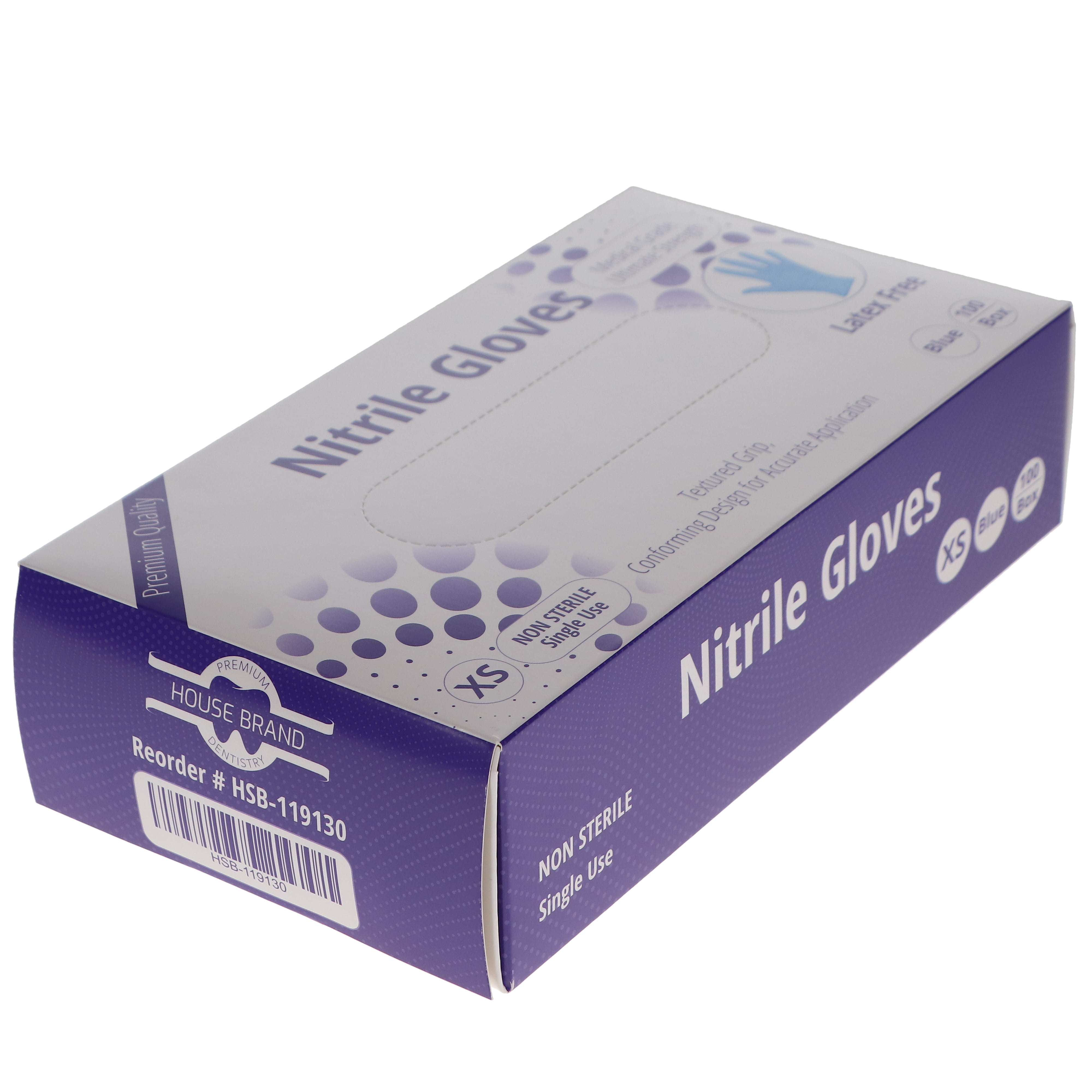 House Brand Dentistry 119130 Nitrile Exam Gloves Powder Free Textured Blue 100/Bx Extra Small House Brand Dentistry 119130 Nitrile Exam Gloves Powder Free Textured Blue 100/Bx Extra Small